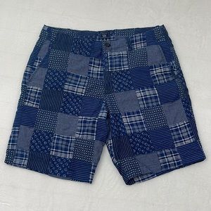 Gap Khakis Lived In Shorts Patchwork Blue Plaid Size 36